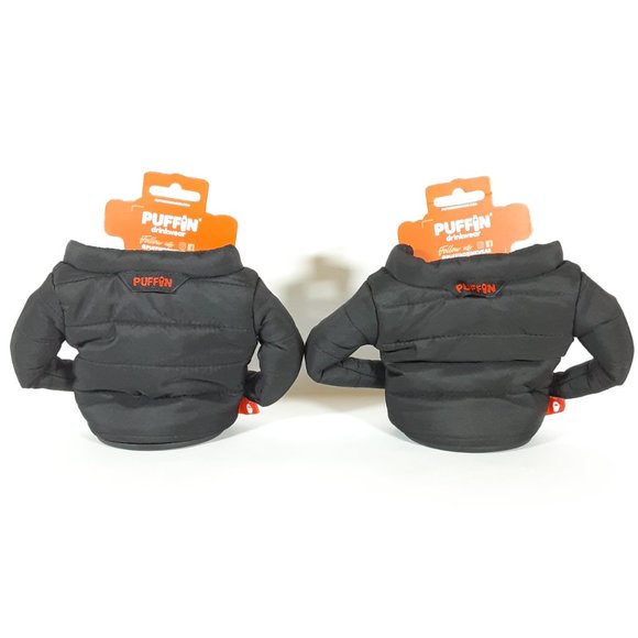 PUFFIN DRINKWEAR THE PUFFY SET OF 2 BLACK CAN KOOZIES 12 OZ BRAND NEW - Picture 3 of 6